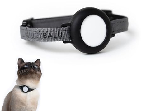 LucyBalu® Premium AirTag Katzenhalsband | Reißfestes Halsband für AirTag aus Nylon | AirTag Halsband für Katzen | Katzen Tracker | Apple AirTag kompatibel | Größenverstellbar Nylonband | Anthrazit