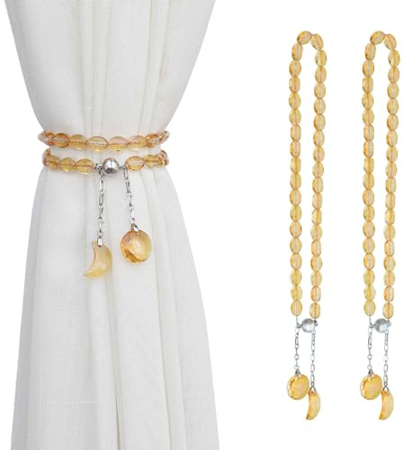 PEDOBO Magnetic Curtain Tiebacks, 2 Pack Crystal Beaded Sun & Moon Pendants Sheers/Draperies Holdbacks for Window Home Office Decor (Gold)