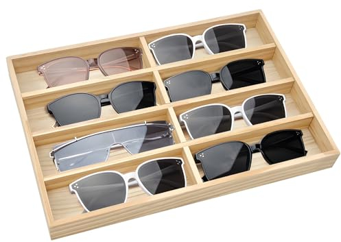 IWTTWY Brillenbox zur Aufbewahrung von 8 Brillen, sonnenbrillen aufbewahrung aus Holz, Brillenkasten zur Aufbewahrung von Sonnenbrillen, Schmuck, Uhren, Messebedarf