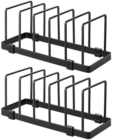 Kuhajancood 2Pcs Plate Storage Rack, Plate Organiser, Baking Tray Storage Rack, Plate Racks & Holders, Vertical Plate Rack Drainer, Cutting Boards for Kitchen Cupboard, Black