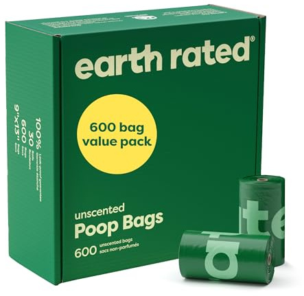 Earth Rated Dog Poop Bags Value Pack, Leak-Proof and Extra-Thick Pet Waste Bag for Big and Small Dogs, Refill Rolls, Unscented, 600 Count