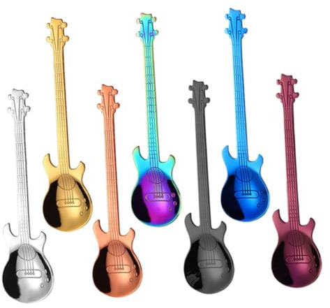 PRETYZOOM 7 Pièces Cuillère à Café Guitare Créative Colorée Cuillère Guitare Adorable Réutilisable