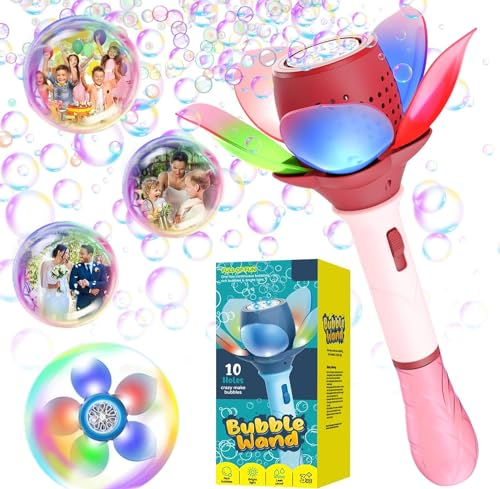 Bombble Elektrisch Seifenblasenspielzeug, Lotosblume Seifenblasenmaschine Kinder 10000+ Seifenblasen/Min mit 120ML Seifenblasenlösung/AKK/LED für Outdoor/Party/Hochzeit, Bubble (Pink)