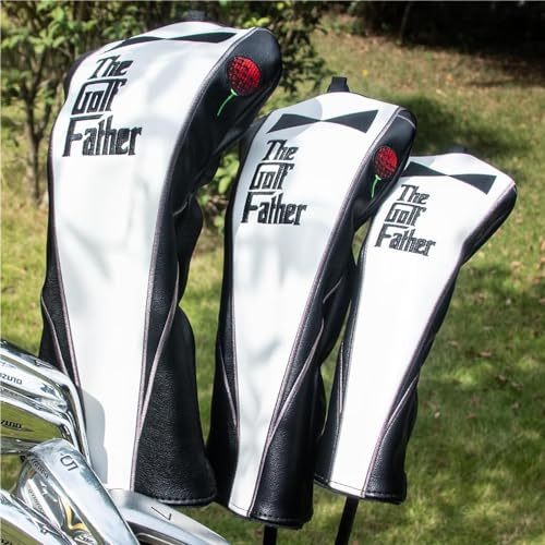Golfschlägerhauben für Fahrer/Fairwayholz/Hybrid/1FH/Putter/Eisen/Handschuhe, Schwarz und Weiß, PU-Leder, Geschenk für den Golfvater