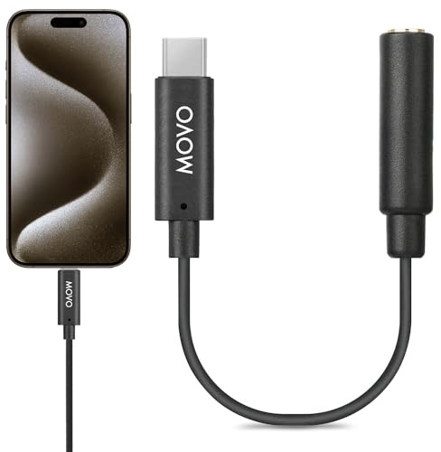 Movo 3,5 mm TRRS-Mikrofon-Adapterkabel auf USB-C-Stecker, Dongle, kompatibel mit Apple iPhone 15/16/17 und höher, iPad-Smartphones und Tablets, optimiert für Mikrofone/Pro Audio