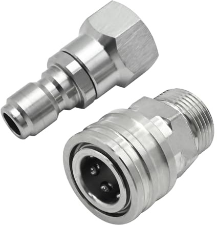 Hoypeyfiy M22 14 mm Hochdruckreiniger-Adapter, Edelstahl-Buchse auf 3/8-Zoll-Schnellverbindungsstecker, Drehgelenk männlich auf 3/8-Zoll-Schnellanschlussbuchse für elektrischen Hochdruckreiniger