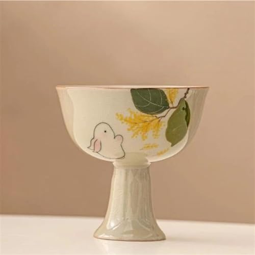 GALSOR Tea Sets Household Tea Cup Kung Fu Tea Set Drinking Master Single Cup 60ml Plant Ash Hand-Painted Rabbit Ceramic Teacups High-Foot Cup Travel Tea Set Teapot