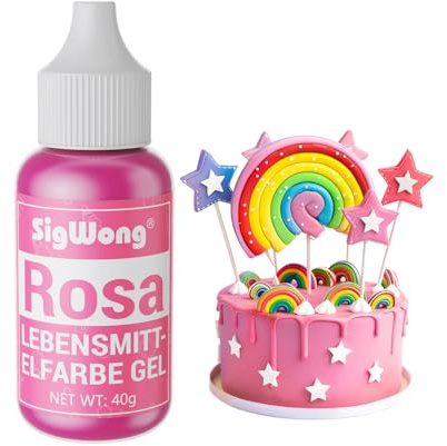 Lebensmittelfarbe Gel, 40g Lebensmittel Farbe Pastell für Fondant, Lebendiger Lebensmittelfarben für Buttercreme, Kuchen Backen, Kekse, Diy Seifen, Macaron, Slime (Rosa, 40g)