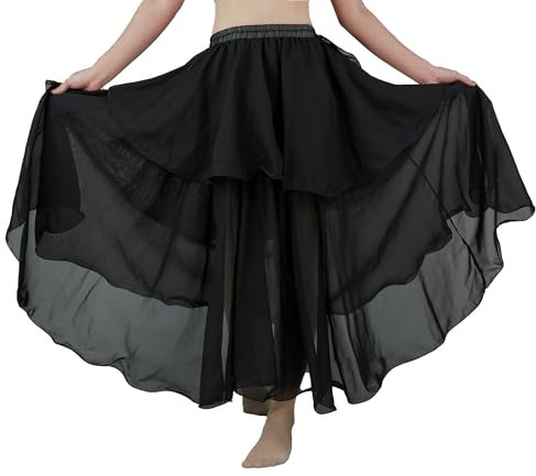 MUNAFIE Langer Chiffon Dreilagig Swing Tanz Röcke für Damen Bauchtanz Rock Tanzkleid Bauchtanz Kostüm roter Rock