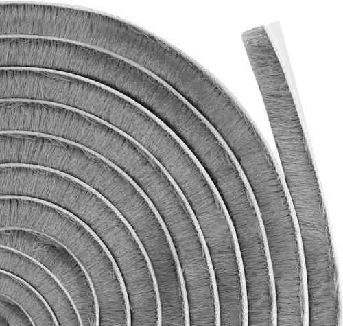 AOTUAO 6M Burletes Para Ventanas Correderas, 9mm(W) x 9mm(D) Junta de Cepillo Autoadhesiva para Burlete, Tira de Sellado Burlete Cepillo Puerta Corredera para Ventana, para Anti Frío, Ruido - Gris