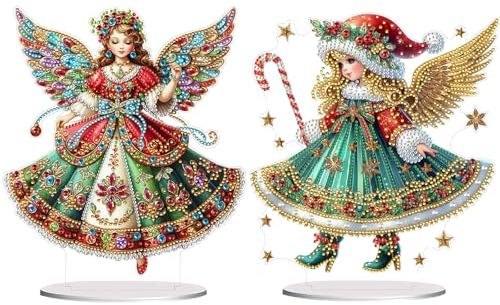 CXINLky DIY Diamond Art Painting Weihnachtsengel Tisch Deko, 5D Diamant Painting Weihnachten Tischdeko, Diamant Malerei Stehend Kunst Set für Anfänger Hausgeschenk Deko-2 Stuck-A