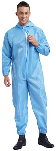 Monos De Trabajo De Una Pieza para Hombre Trajes De Cuerpo Mecánico Traje Protector De Polipropileno PP A Prueba De Polvo con Capucha para Fabricación Azul Claro 3XL