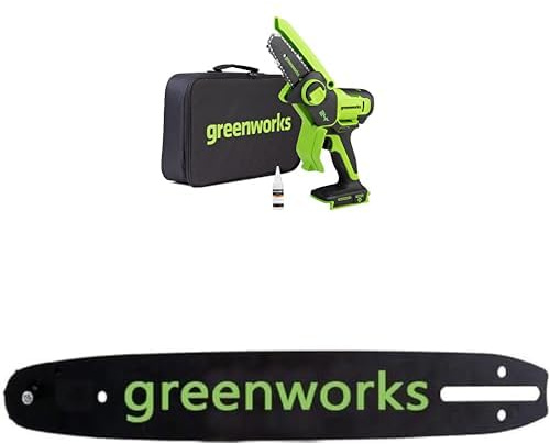 Greenworks 24V Mini-Kettensäge 4-Zoll (10 cm) kabellose Akku-Kettensäge ohne Akku und Ladegerät + Greenworks 10cm Kettenstange