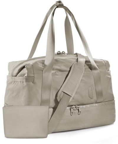 bagsmart Sporttasche Weekender Reisetasche Damen groß, Kliniktasche Geburt Mit Schuhfach & Mit Kulturtasche Carry On Handgepäck Tasche, Leichtes und Weiches Nylongewebe Yogamatten-Schnalle, Kamel