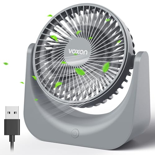 VOXON USB Tischventilator, Mini Ventilator mit 5 Geschwindigkeiten, Ventilator Leise, Usb Fan Klein mit 1,5M Langem Kabel, Tragbarer Usb Lüfter für Desktop Büro Zuhause Schlafzimmer, KEINE BATTERIE