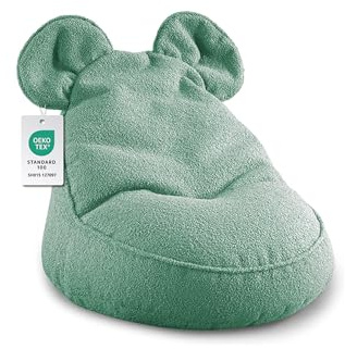 Gutekissen® Pouf para Niño Miki con Orejas, Cojín de Asiento Montessori Cómodo para Habitación Infantil (Verde, 68/68/50 cm, con Orejas)