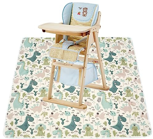 Teppich für Hochstuhl 110×110cm Faltbar Schutz für Kinderboden Wasserdicht Rutschfest Spritzwassergeschützt Leicht zu Reinigen Hochstuhl Spritzmatte Baby für Hochstuhl Essen Draußen (Dinosaurier)