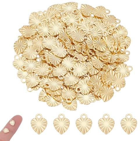 UNICRAFTALE 150 st hjärtberlocker, 18K guldpläterad, hjärta, rostfritt stål, berlock för halsband, litet kärlekshänge, för armband, örhänge, smyckestillverkning, alla hjärtans dag