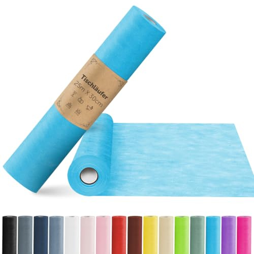 aboveBED 25m x 30cm Vlies Tischläufer, Tischläufer Aqua Blau Tischdeko Tischband für Kommunion, Hochzeiten, Einschulung, Taufe, Geburtstage, Jugendweihe und Party
