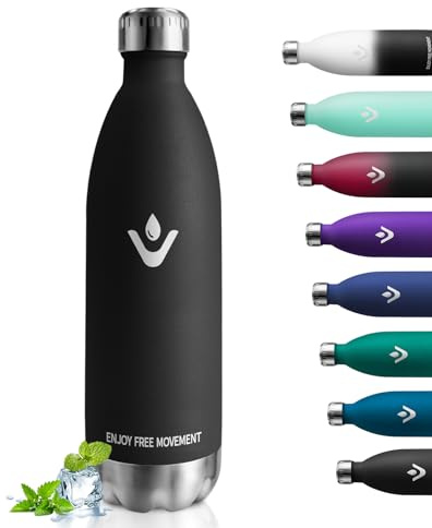Trinkflasche 1L, Thermosflasche Kohlensäure Geeignet, Isolierflasche BPA-Frei Auslaufsicher, Vakuum Thermosflasche, Wassflasche Edelstahl für Sport, Erwachsener, Kinder, Fussball, Uni, Reisen
