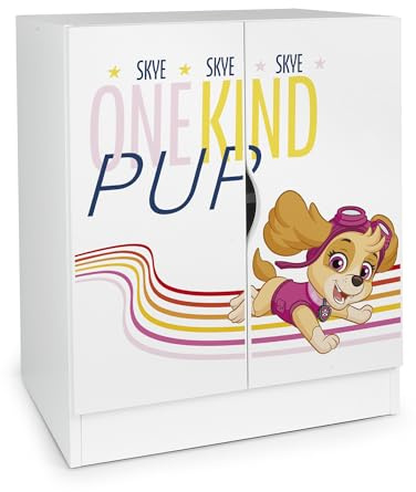 Leomark Weiß Kleiderschrank für Kinder Schränkchen 60x42x78 cm (H) mit höhenverstellbaren Einlegeböden, moderner Kinderschrank mit UV-Druck Aufbewahrungsschrank ideal fürs Kinderzimmer (Paw Patrol 06)