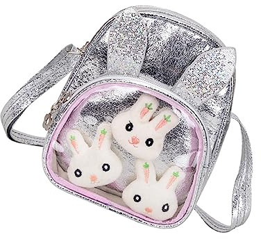 Homoyoyo Umhängetasche Für Hase Geldbeutel -Schultertasche Karikatur Taschen Geldbörse Süße Kindertasche Kaninchen-umhängetasche Mädchen Tasche Pu-Leder Silver
