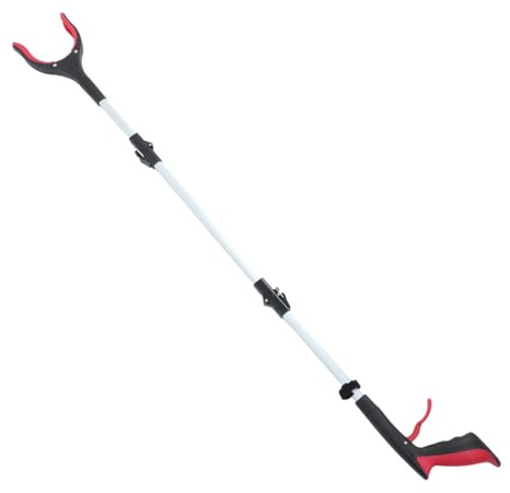 Pinza Plegable de Largo Alcance para Basura, Aleación de Aluminio | Tres Pliegues, Mango Largo, Diseño Ergonómico, Color Rojo, Uso Interior y Exterior