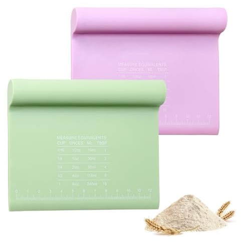 GTNCE 2 Piece Silicone Dough Scraper Set - Flexible & Non-Stick Dough Card, Kitchen Scraper, Dough Cutter, Food Safe Dough Spatula for Baking Bread, Cake, Sourdough, Pizza (Green, Purple)