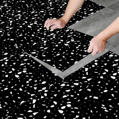 Credence Adhesive Terrazzo Noir Pvc - Carrelage Adhésif Mural Cuisine & Salle De Bain, Stickers Auto-Adhésifs Imperméables Pour Mur, Stickers Carrelage 8 PC(30x30cm)