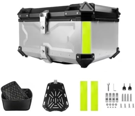 SRKATI Caja de Cola Motocicleta Baúl de Aluminio para Casco de Motocicleta, Caja Universal para la Parte Trasera, Caja Superior, Maletas traseras de Viaje para Motocicleta(X silver-80L)