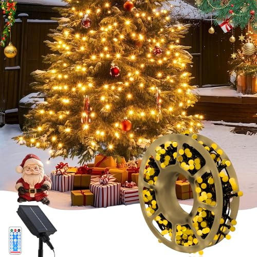 JIMACRO 10M/32.81FT Weihnachtsbaum Lichterkette, 300 LEDs LED Lichterkette Außen Solar, Lichterkette Aussen Aufrollbar für Garten, Camping, Haus, Hof, Terrasse, Party, Hochzeit
