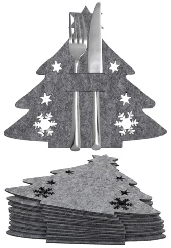 Xgvzs 12 Stück Besteckhalter Weihnachten Filz Besteckhalter Tischdeko Weihnachten Weihnachtsdeko Tisch Geschirr Besteck Taschen Party Esstisch (Grau)