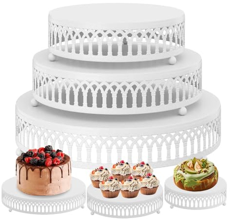 3-Piece Cake Stand Set Round Metal Cake Stands, Dessert Cupcake Pastry Candy Display Plate, Metal 12/10/8 Inch Cake Stands, for Wedding, Party, Birthday, Event, Anniversary, Table Decoration (White)