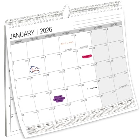 Calendar 2026, Wall Calendar from Jan 2026-Dec 2026 Monthly Calendar,A4 Landscape Wall Planner Month-to-View for Home,Office,School & Family(Minimalistic)