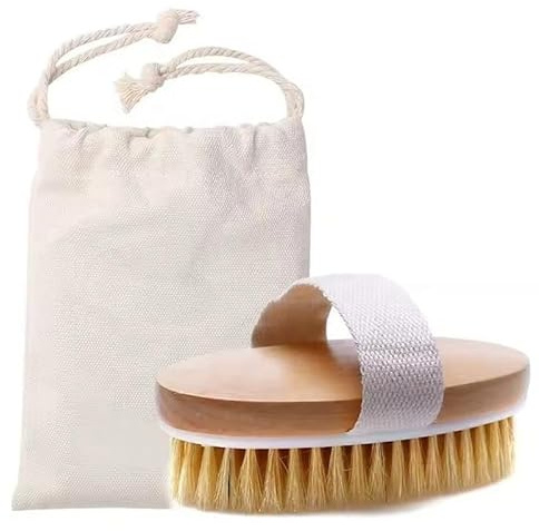 Brosse à sec pour le corps avec poils naturels - Brosse exfoliante anti-cellulite pour le nettoyage sec | Stimule la circulation, élimine les peaux mortes et les toxines | Massage corporel Spa à la