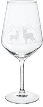 H&H Set 6 Calici Vino Cortina 53 cl in Vetro Trasparente con Decorazione Cervi – Bicchieri Natalizi Eleganti, Motivo Montagna, Lavabili in Lavastoviglie