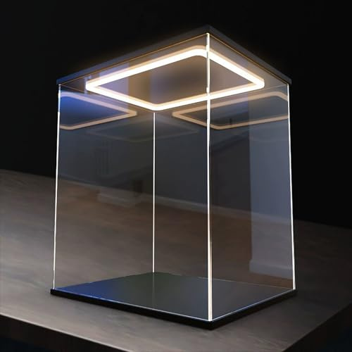 Oracra Vetrinetta Espositiva Grande Vetrina in Acrilico Trasparente con Luce a LED, Scatola da Banco per Auto/Figure, Antipolvere, Vetrina Protettiva Alta 10-60 cm con Base(35x35x20cm(14x14x8))