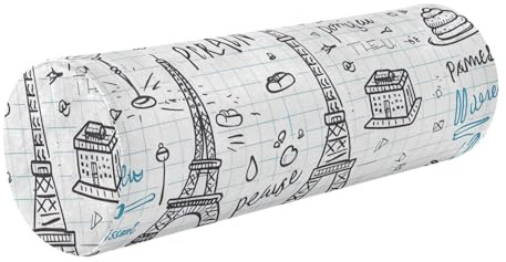 Kagirah Sketch of Paris Tower Neck Roll Pillow, Lumbar Memory Foam Pillow, Cylinder Bolster Pillow with Removable Washable Cover for Sleeping (17x5.5 in)
