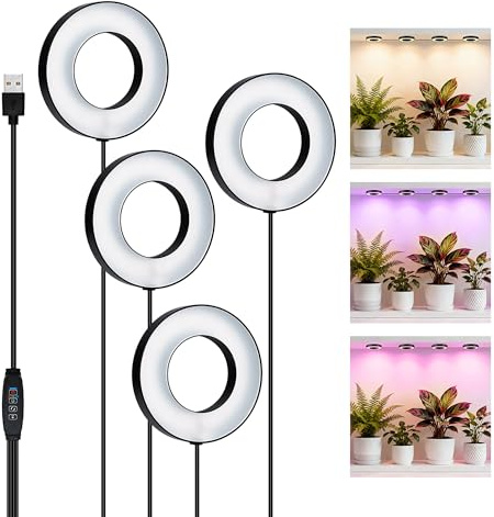 Mcbazel 4Pcs LED Grow Light for Indoor Plants, Full Spectrum Plant Light with Auto Timer (3/9/12H) & 10 Dimmable Levels, 3 Modes, Stick-on Growing Lamp for Shelves, Cabinets, Succulents, Seed Starting