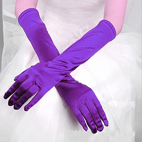 Generisch Opera Frauen Abschlussball-Partyhandschuh Handschuhe Brautkleid lange Satin Abendhandschuh (Purple, One Size)