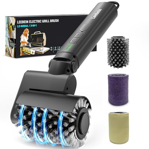 Leebein Electric Grill Brush for Outdoor, 2026 Upgraded BBQ Grill Cleaner with 3 Replaceable Brushes, 3-Speed & Angle Adjustable, 150Mins Runtime Cordless Grill Cleaning Brush for Barbecue Grates