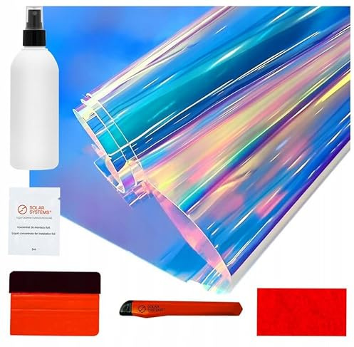 Solar Systems - Fensterfolie Bunt - Holografische Folie - Fenster Folie Außen, Selbstklebend, mit Montage Kit - Regenbogen Effekt, Transparent, mit UV Schutz - Rainbow Blau - 60x200cm