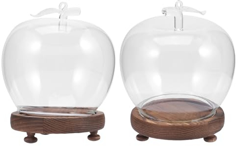 Alasum Lot de 2 Dômes en Verre Transparents Grosse Taille avec Base en Bois Rétro Lumineuse, Cloches de Protection Anti-poussière pour Exposition Figurines, Artisanat et
