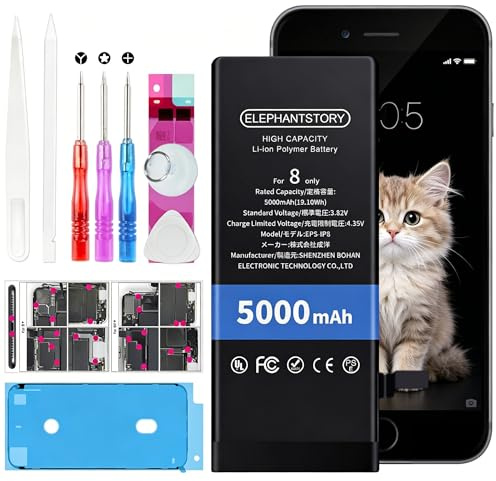 ElephantStory Batterie pour iPhone 8, Batterie à Haute Capacité avec Guide et Tous Les Outils de Réparation