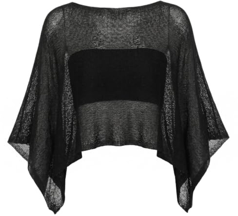 StaZamor Sheer stickad nätponcho, täckande för kvinnor, lätt is-siden asymmetrisk cape topp för pool, strand, sommar, badkläder täcker, Svart, one size