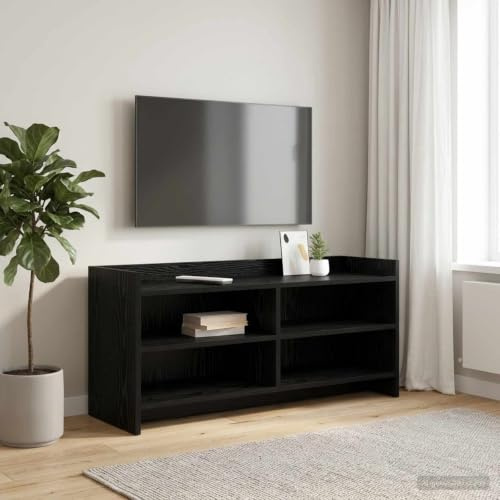 Boltkex TV-skåp lågbord 100 x 33 x 47 cm i svart ek trämaterial, 4 fack för mediamöbler, hemmabio, kabelgenomföring och förvaringsutrymme
