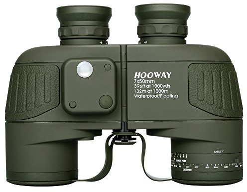 Hooway 7 x 50 vattentät flytande marin-kikare med intern avståndsmätare och kompass för navigering, båtliv, fågelskådning och mer (armégrön