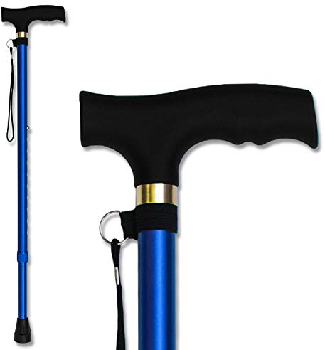 RMS Walking Cane - Adjustable Walking Stick - Lightweight Aluminum Offset Cane with Ergonomic Handle and Wrist Strap - Ideal Daily Living Aid for Limited Mobility (Blue)