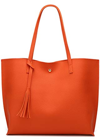 Dreubea Schultertasche Damen aus weichem Kunstleder mit Quasten, Gelb (Orange), Medium