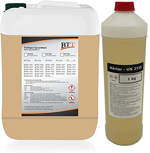 BTT-BA Epoxidharz Bodenbeschichtung RAL 1001 für 5m² Außen Fliesenlack Betonfarbe Estrichfarbe Balkonfarbe Betonplattenfarbe Terrassenfarbe Gehwegfarbe Gießharz Epoxy